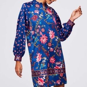 LOFT Wildflower Satin Mock Neck Dress Size Small
